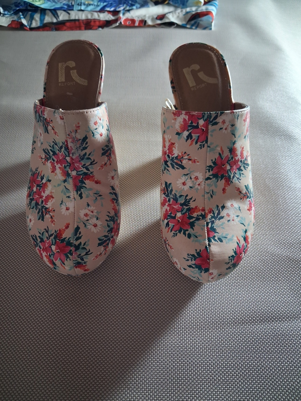 Report Floral Slip-On Mules in Cream with Pink & Green Accents